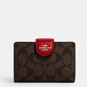 New💃Coach Corner Zip Wallet Signature Canvas